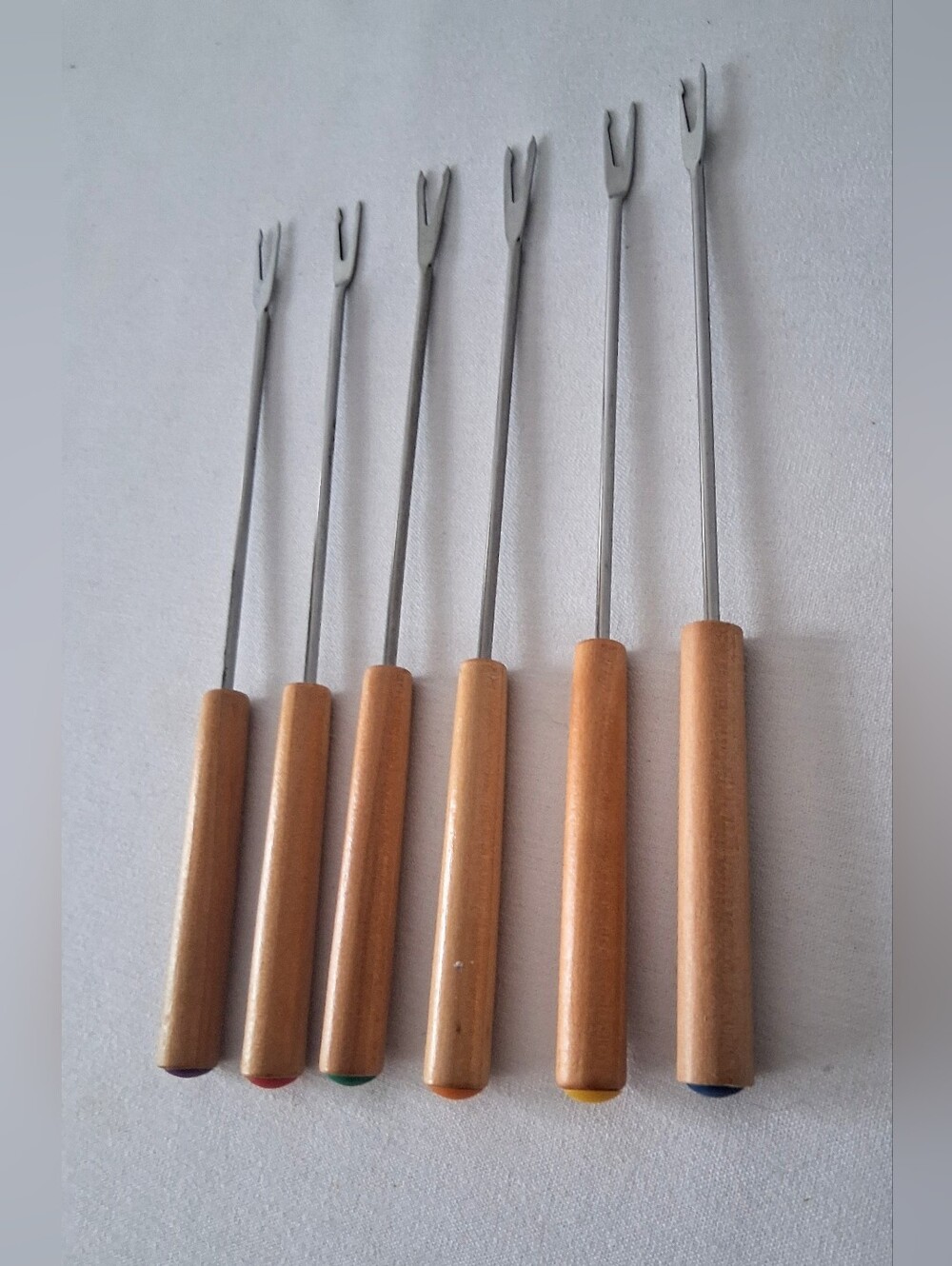 Vintage  Fondue Forks  -    Teakwood & Stainless - Set of 6